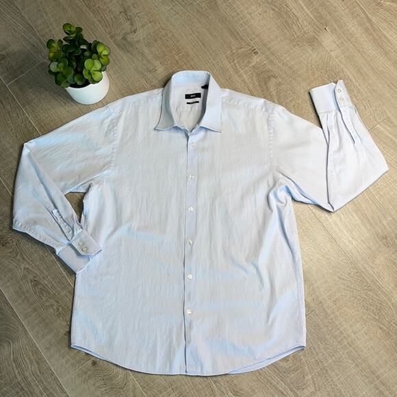 HUGO BOSS Light Blue Regular Fit Button Front Dress Shirt Men’s Size 17.5 Neck - Picture 1 of 9